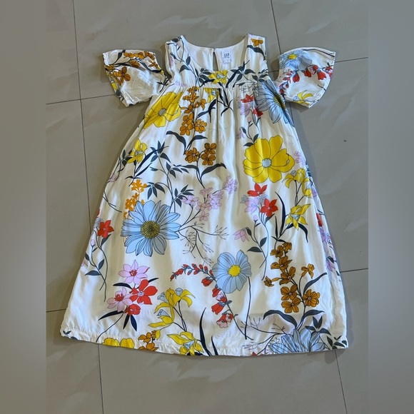 Gap Kids Floral Botanical Cold Shoulder Swing white floral Dress Size L - Picture 1 of 16